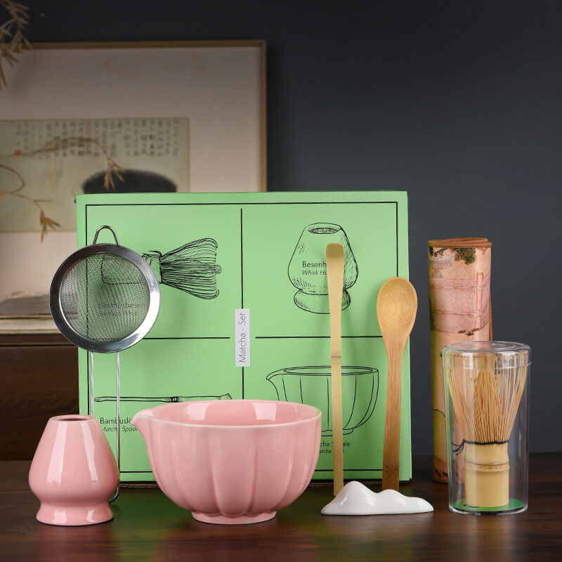 8-teiliges Matcha-set – Rosa Schale + Utensilien Im Stil Der Song-dynastie