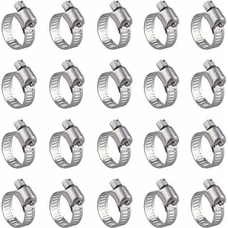 Packung Mit 20 Schlauchschellen Aus Edelstahl – Verstellbar (16–25 Mm), Rostbeständig, Zum Sichern Von Rohren