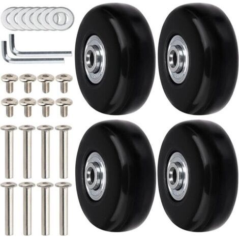 Lot Von 4 Ersatzroulettes Für Den Koffer. Drehbare Roulettes Aus 50-mm-kautschuk, Geräuscharm Und Robust.