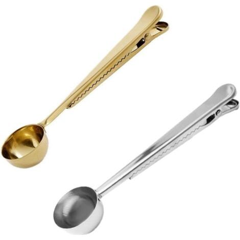 Kaffee-messlöffel Mit Beutelverschluss, 2 Stück, Edelstahl-messlöffel Mit Verschlussbeutel, Teeklammer, Teelöffel Mit Langem Griff Für Kaffeebohnen, Milch In P