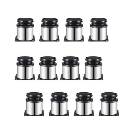 Set Mit 12 Runden Möbelbeinen Aus Gebürstetem Edelstahl – Höhenverstellbar Von 0 Bis 15 Mm