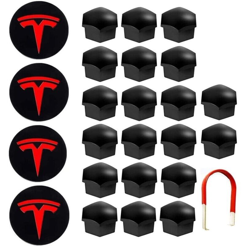 De Couverture De Roue Capuchon De Moyeu Central Car Wheel Nut Cover Mit Tool Demontage Für Tesla Model 3, S X (rouge)