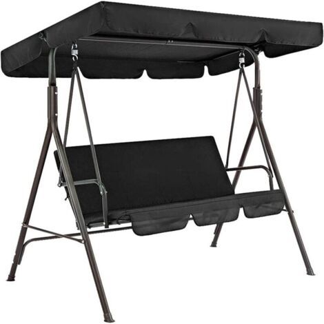 Toit Paresoleil Pour Balançoire 3 Places, Polyester 190t Imperméable, Rechange Pour Patio & Jardin Noir
