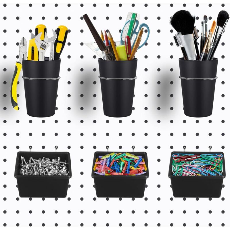 Set Mit 6 Taschen Aus Perforiertem Panneau Mit Häkelgarn, Häkelnadel-sortiment Für Perforiertes Panneau, Häkelgarn Für Porte-gobelet Zum Organisieren Von Accessoires, Regal, Büro, Atelier, Garage,