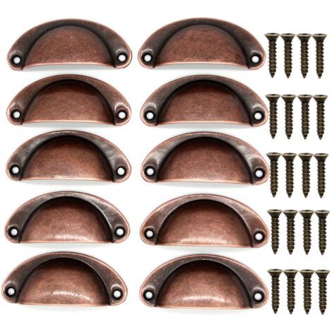 10 Vintage-muschelgriffe Für Schubladen, Schränke, Küchenmöbel, Gebogener Eisen-retro-schranktürknauf, 8,2 Cm X 3,5 Cm, Rotes Kupfer