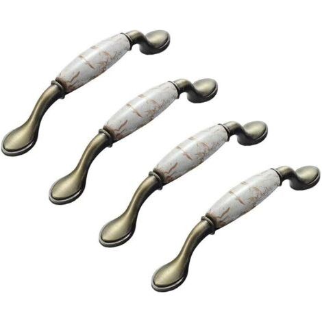 Set Mit 4 X Vintage-keramik-möbelgriffen, Keramik-möbelgriff, Möbel-schubladengriffe, Zinklegierung, Schubladen-möbelgriff Mit Schrauben, Lochabstand 96 Mm