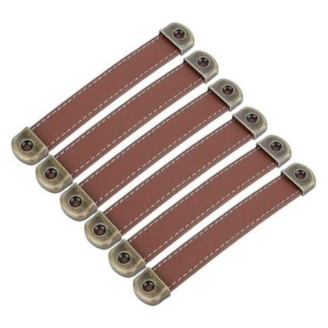 Set Mit 6 Ledergriffen, Vintage-leder-schrankgriffe – Möbelgriffe, Braune Leder-küchengriffe, Achsabstand 128 Mm