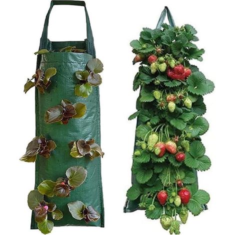 2er-pack Vertikal Hängende Pflanzbeutel Mit 8 Löchern Für Gartenerdbeeren, Kräuter Und Blumen (grün)