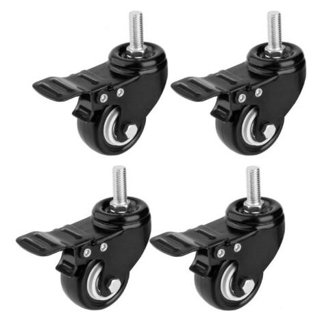 4er-pack 5 Cm Schwarze Lenkrollen Mit Bremse, Robustes Gummi Für Wagen, Werkbänke Und Möbel (m10 X 25-gewindeschaft)
