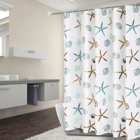 Rideaux De Douche Lavable,180x200cm Rideau De Douche Anti Moisissure,rideau De Douche Imperméable,motif Étoile De Mer,rideau Salle De Bain,rideau De Baignoire Mit 12 Häkeln Für Douche,baignoi