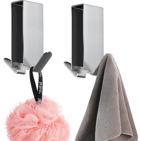2 Stück Gehäkelte Dusche, Patere Salle De Bain Sans Perçage, Crochets Porte De Bains Acier Inoxydable, Crochets De Porte Pour 6-12 Mm D'Épaisseur Verre Portes De Douche En Verre Sans Cadre