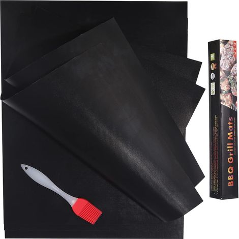 Grillutensilien, Backmatte, Set Mit 4 Grill-backmatten, Silikonbürste, Grillofen – 40 Cm X 33 Cm – Antihaft-grill, Wiederverwendbare Grill-backmatten