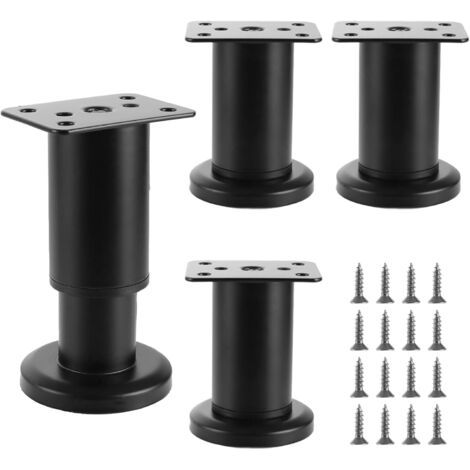 4 Stück Verstellbare Möbelbeine, Schwarz, 8–12 Cm, Höhenverstellbar, Durchmesser: 40 Mm, Rund, Mit Schrauben, Metallmöbelbeine, Stützfüße, Rostfrei, Für Möbel Und Sofa.