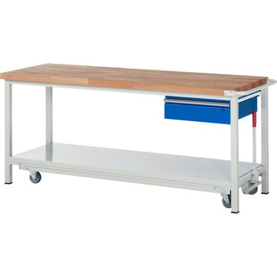Werkbank mit absenkbarem Fahrgestell Modell 8001 b 2000 x t 700 x h 880mm - RAU