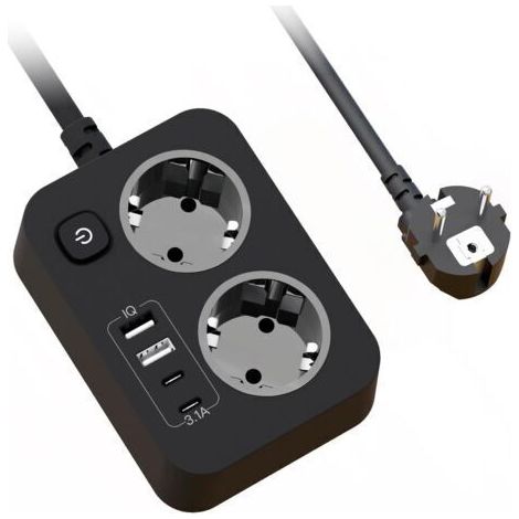 Multiprise 2 Prises Mit Usb, Elektrischer Anschluss Multiprise Plate Mural Mit Interrupteur, Tragbarer Mehrfachblock Mit Schutzvorrichtung Und Kabel 1,8 M Für Bureau Maison Voyage, Schwarz