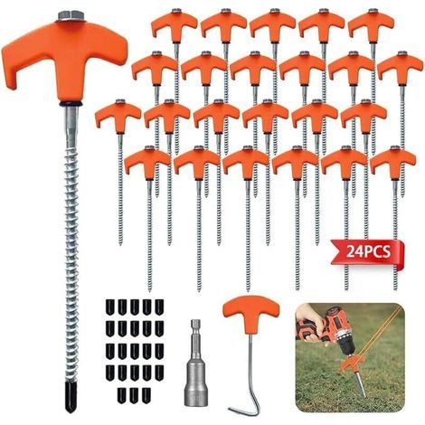 Lot Von 24 Zelt-piquets Für Visser, Zelt-piquets Und Acier Mit Filet Und Corde-unterstützung, Anker An Der Sonne Für Visser-accessoires Für Zelte, Auvent-piquets Für Den Campingplatz Für Sol Dur Et Bo