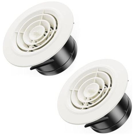 Set Aus 2 Weißen, Verstellbaren Runden Lüftungsgittern Mit Kunststoff-insektennetz – 100 Mm – Rundes Abs-lüftungsgitter – Für Badezimmer, Decke, Wand, Küche