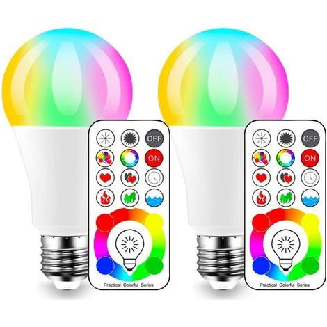 2 Ampullen Led-farben Rbd A19 Aus Aluminium, Wiederverwendbar Aus Kunststoff Mit Farbwechsel, Atmosphären-ampullen Mit Fernbedienung, Intelligente Ampullen 10 W Rgb + Weiß