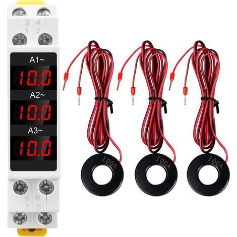 Dreiphasiger Amperemeter Auf Din-schiene Mit Numerischer Led-anzeige, Höchste Präzision, Mit 3 Sensoren, Ac 80–500 V, 1–100 A