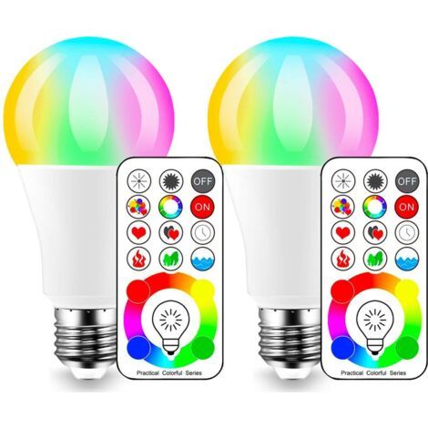 2 Stück Bunte Rbd A19 Led-leuchtmittel, Kunststoffbeschichtetes Aluminium, Farbwechsel, Fernbedienung, Atmosphäre, Glühbirnen, Intelligente Glühbirnen, 10 W, Rgb + Weiß