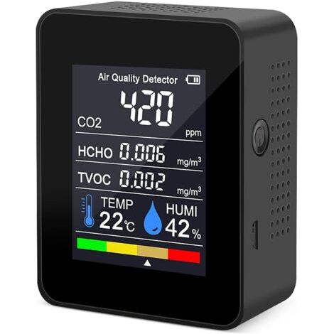 Luftqualitätsdetektor Tragbares Co2-messgerät Numerisches Temperaturmessgerät Feuchtigkeitstest (1-schwarz)