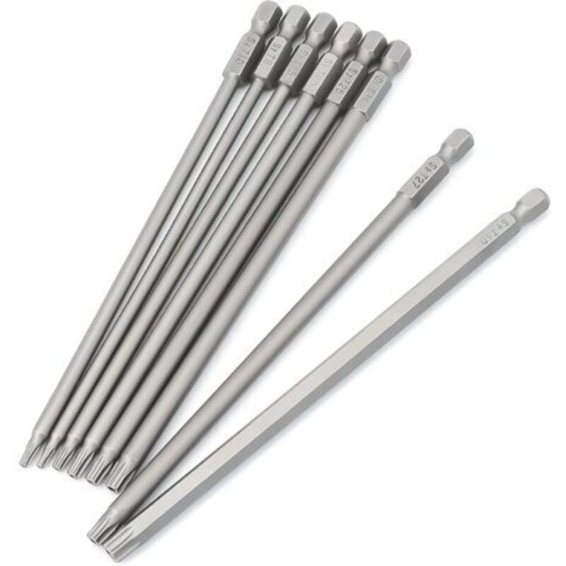 Ein Satz Mit 8 6,35 Mm (1/4 Zoll) Magnetischen Schraubendreherbits, Sternförmig, 150 Mm Lang, Motorisierter Sechskantschaft.