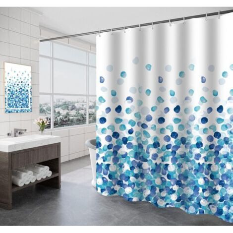 Rideau De Douche 180 X 200 Cm, Anti Moisissure Et Antibactérien, Pétales Bleus, 12 Anneaux, Ourlet Lesté