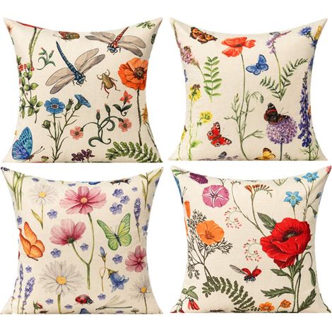 Housses De Coussin Pour Terrasse Extérieure – 18x18 (lot De 4) – Motive Floral Printaniers/estivaux – Dekorationsstil Ferme