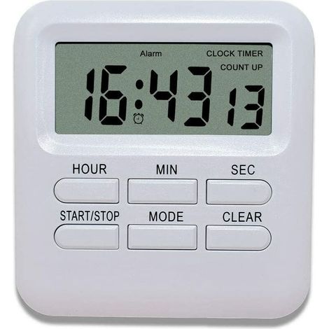 Digitale Minuterie Mit 3-in-1-funktion Für Uhr/anzeige, Minuterie Der Küchensteuerung, Timer-chronometer Für Rebours, Gestion Du Temps Für Küche/studie/sport (weiß)