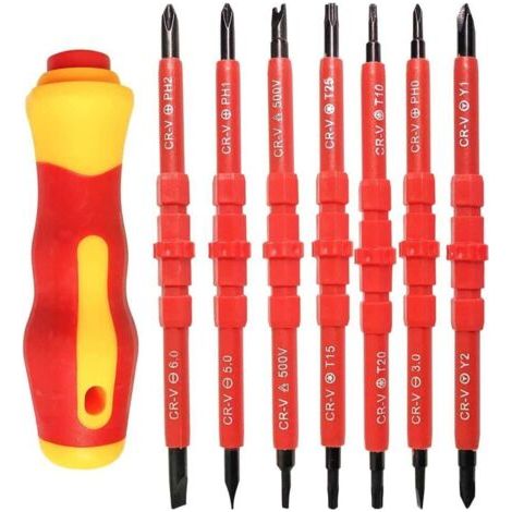 7-teiliges Isoliertes Elektriker-schraubendreher-set, 500 V Isoliertes Elektromagnetisches Schraubendreher-set, 14-in-1 Multifunktionales Reparaturwerkzeug Aus Chrom-vanadium-legierung.