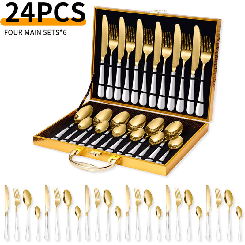 Service Mit 24 Besteckteilen Aus Edelstahl – Für 6 Personen – Mit Box – Edelstahl – Weißgold