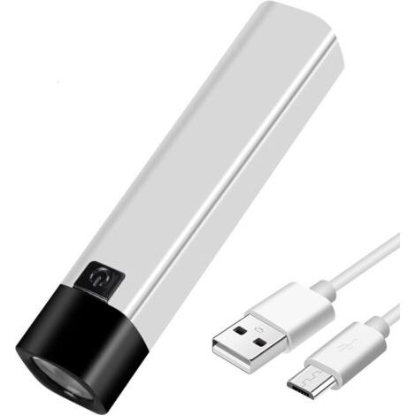 Usb Wiederaufladbare Led-taschenlampe 350 Lumen, Mini-powerbank 1200 Mah 18650 Akku, Extrem Leistungsstarke Seitentaschenlampe (weiß)