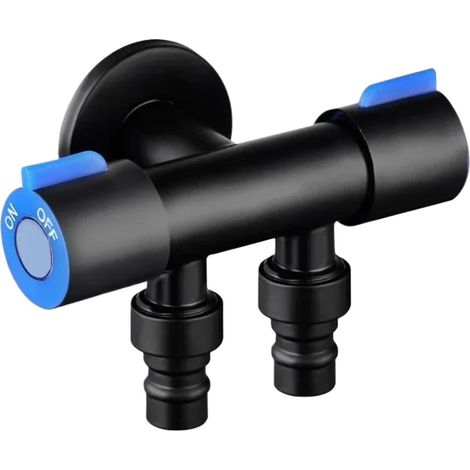 Robinet De Salle De Bain À Double Sortie, Robinet D'Angle Pour Wc En Acier Inoxydable, Robinet D'Eau Froide Wall (for Machines À Laver) - Noir