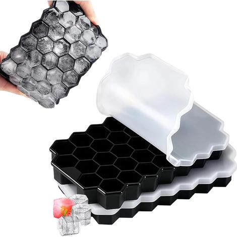 Zweiteiliges Set Mit Glasscheiben Aus Silikon, Insgesamt 37 Fächer, Mit Deckel, Abtropffläche Und Schwarz.