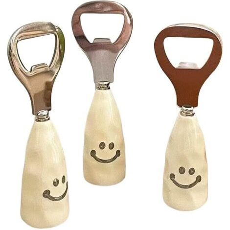 Flaschenöffner Aus Edelstahl Mit Keramikbasis, Niedliches Smiley-design, Lustig Und Dekorativ