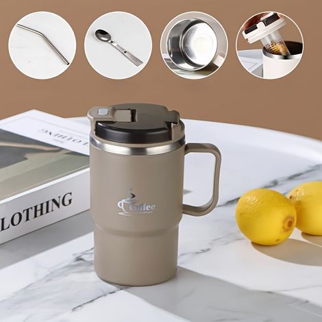 Isothermer Kaffeebecher Aus Rostfreiem Edelstahl, 18,6 Oz (mit Biegsamem Deckel Und Deckel) – Wiederverwendbar