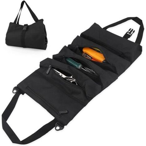 Rollbare Werkzeugtasche, Werkzeugtragetaschen Mit 5 Reißverschlusstaschen, Robuste Tragbare Werkzeugtasche, Auto-werkzeug-organizer Für Elektriker, Klempner Oder Mechaniker – Schwarz
