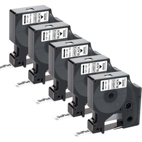 5x Aufkleber Für Dymo D1 45013 S0720530 Etikettenaufkleber Für Dymo Labelmanager 100 150 120p 160 200 280 220p 210d 260p Pnp 360d, 12 Mm X 7 M, Schwarz Auf Weiß
