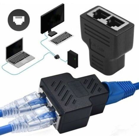 Schwarzer Rj45-splitter-adapter, 1 Auf 2 Port, Buchse Auf Buchse, Internet-erweiterung, Netzwerkanschlüsse, Unterstützt Cat5, Cat5e, Cat6, Cat6e, Cat7-ethernet-kabel
