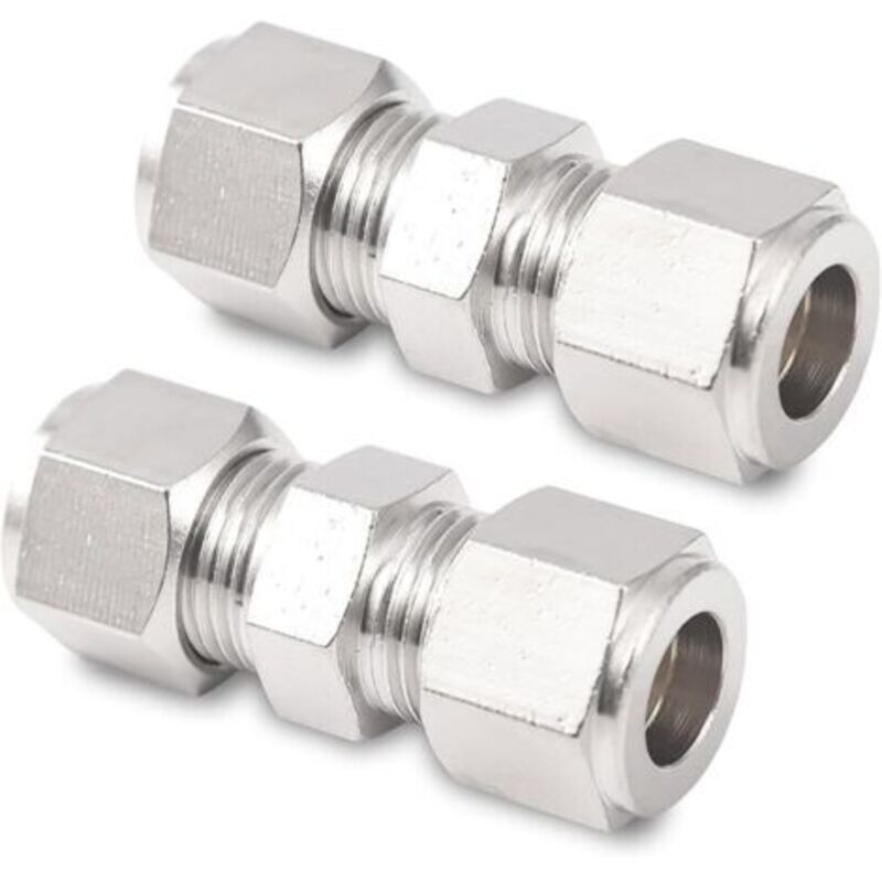 Kompressionsschlauchverschraubung, 2er-pack, Edelstahl, Außendurchmesser 8 Mm, Gerade Verschraubung Für Schläuche Und Luftkompressoren, Silber