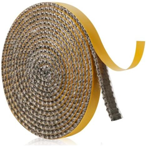 Glasfaserdichtung, 10 Mm X 2 M X 2 Mm, Selbstklebendes Kamin-dichtungsband, Geflochtene Dichtung Für Einsatz Und Ofen Für Kamine, Holzofentür (grau)