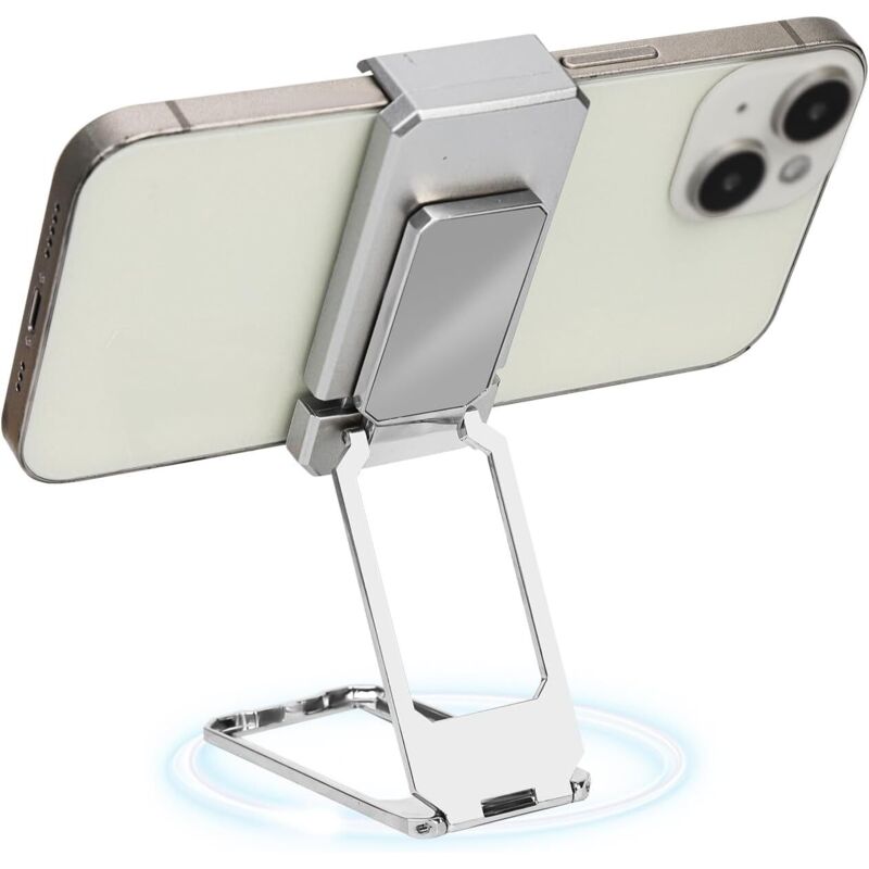 Faltbarer Telefonhalter, Neuer Verbesserter Ständer Mit Rückenklemme, Um 360 Grad Drehbarer Metall-telefonhalter, Faltbarer Mehrwinkel-ständer Für Den Schreibtisch, Silber.