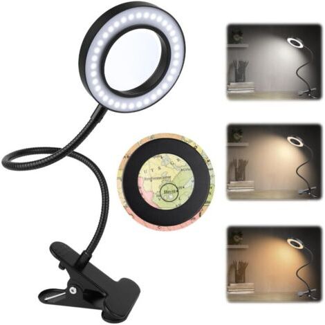 5-fache Klemmlupe, 360° Flexibel Mit Beleuchtung, 3 Farben, 10 Leuchten, Für Büro, Studium, Vorlesung, Aufenthalte Und Handwerker