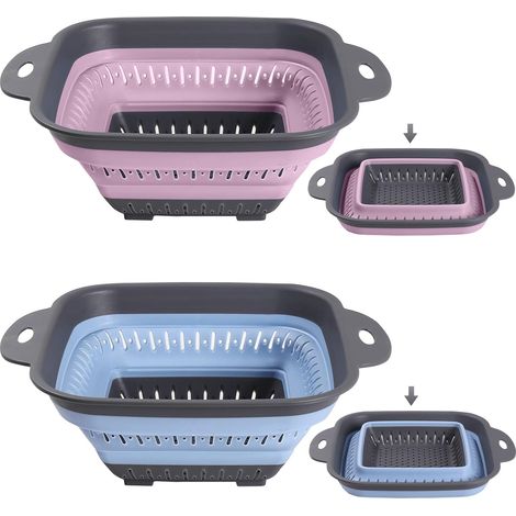 Passoire Pliable Silikon,passoire Cuisine Pliable,passoires Retractable,passoires Pliables Camping-2 Stück (rose + Bleu)