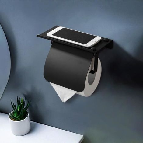 Porte Papier Wc Toilette Rouleau Mural Acier Inox Noir Mit Support De Téléphone Panneau Étanche