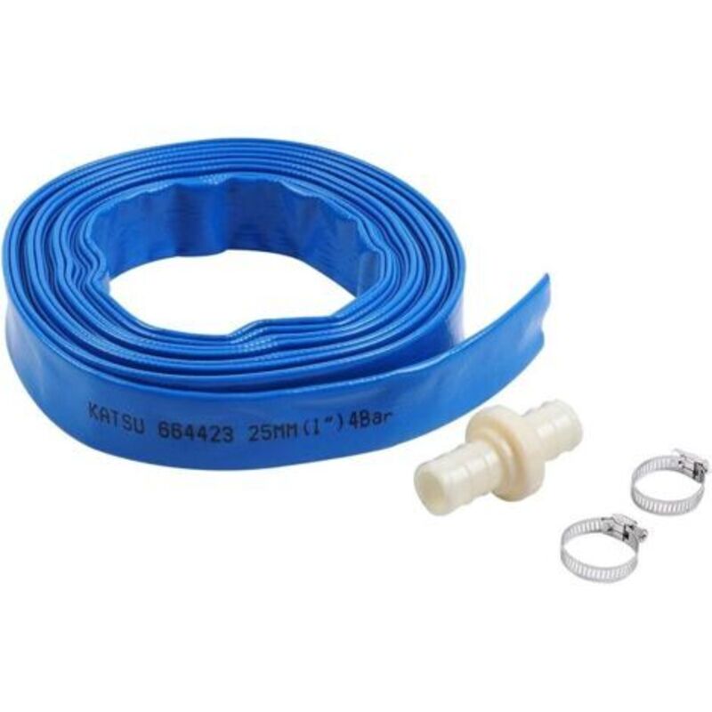 Katsu Layflat Tuyau De Refoulement 10 M X 25 Mm, Mit 2 Clips Und Anschlüssen, Praktisch Für Tauchpumpen Und Wasserpumpen Für Drainage, Gartenbewässerung, Schwimmbad, Blau 664423