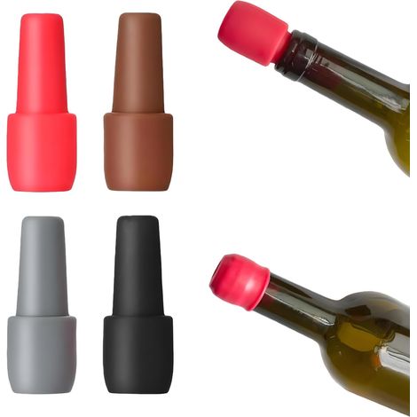 Lot Von 4 Wiederverwendbaren Flaschen Aus Silikon Für Weinflaschen – 2,8 X 7 Cm – Geeignet Für Wein-, Champagner- Und Bierflaschen