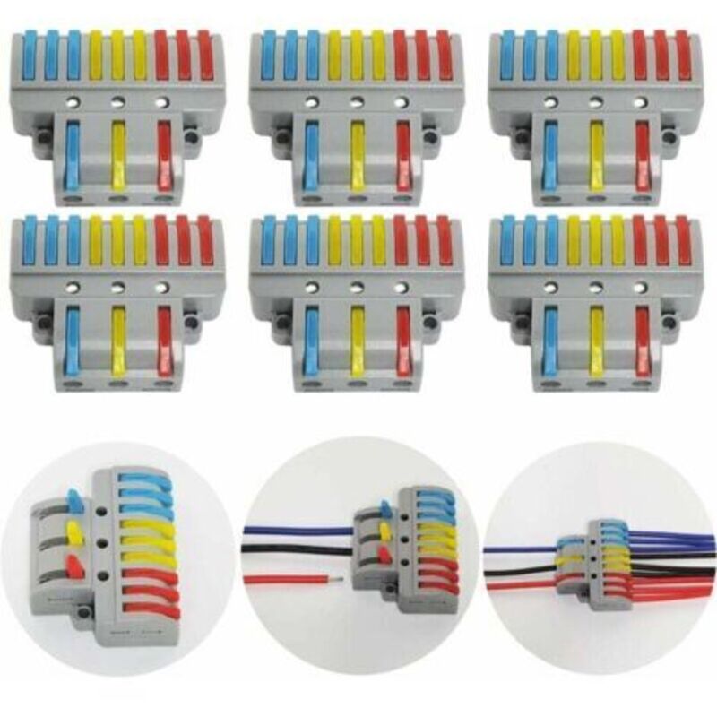 Zvd-elektrischer Steckverbinder, 6 Stück 3-in-9-out-kompaktleiterverbinder, Kabelklemmenblock-schnellfederverbinder, Mit Befestigungsschrauben
