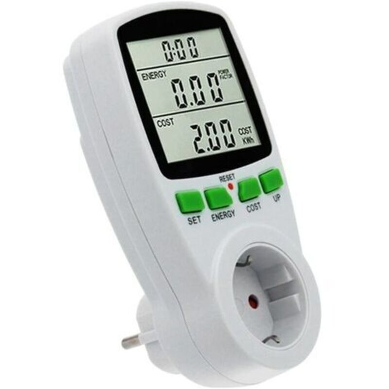 Preis Mit Energierechner, Numerischer Anzeige Auf Dem Lcd, Energieüberwachung, Stromverbrauch In Kwh, Stromstärke, Spannung, Maximale Leistung 3680 W, Weiß