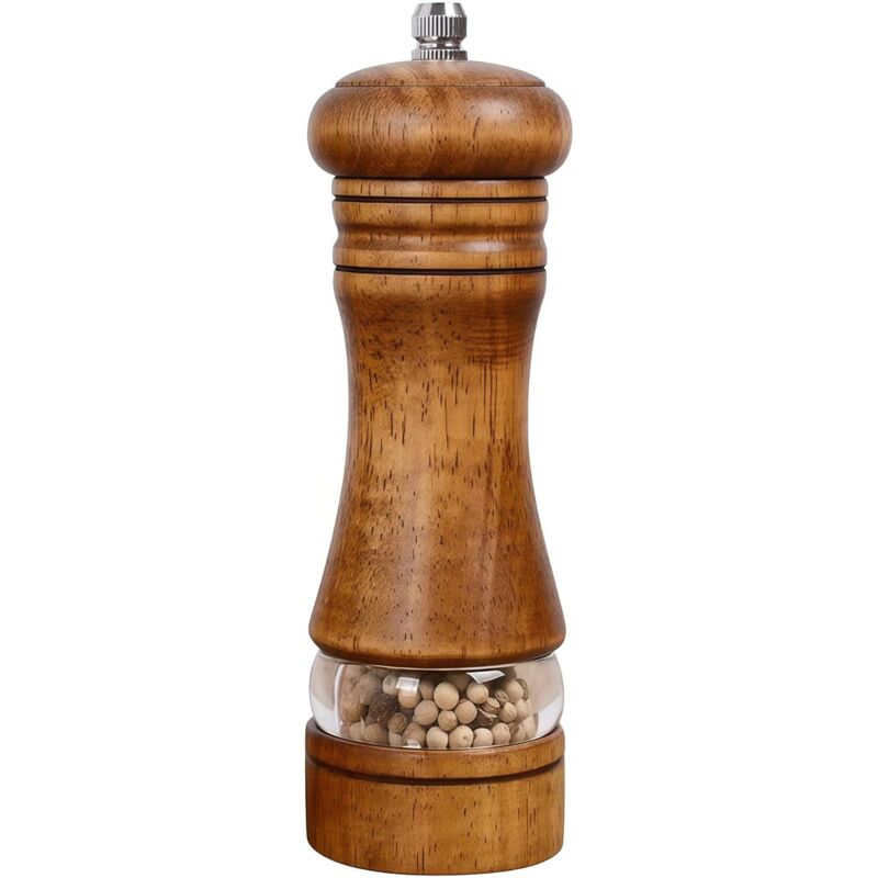 Gewürzmühle Aus Holz Mit Verstellbarem Mahlgrad, Keramikklinge Und Sichtfenster, Braun